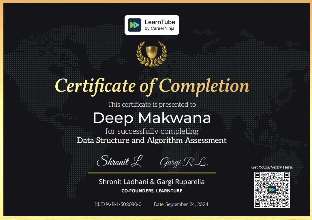 Data structures and algorithms certificate preview