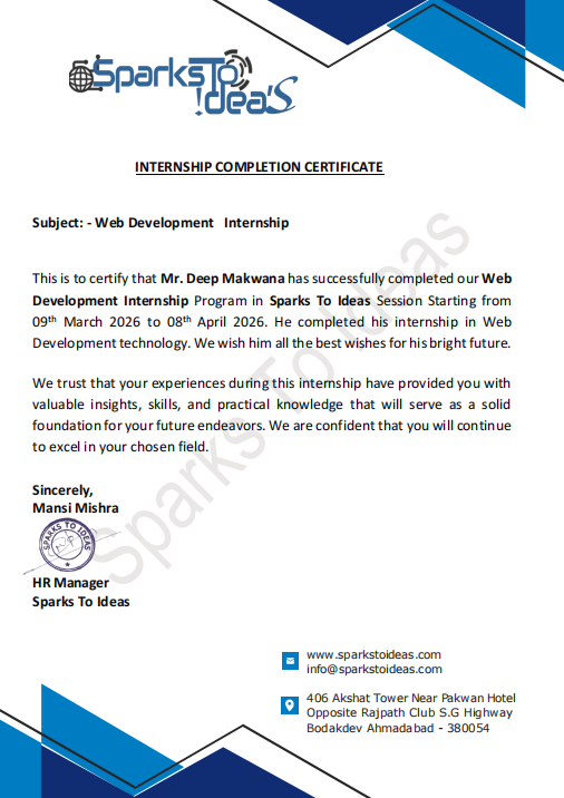 Internship certificate preview