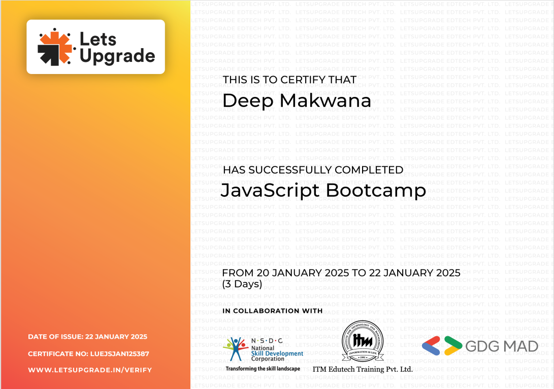 JavaScript bootcamp certificate preview